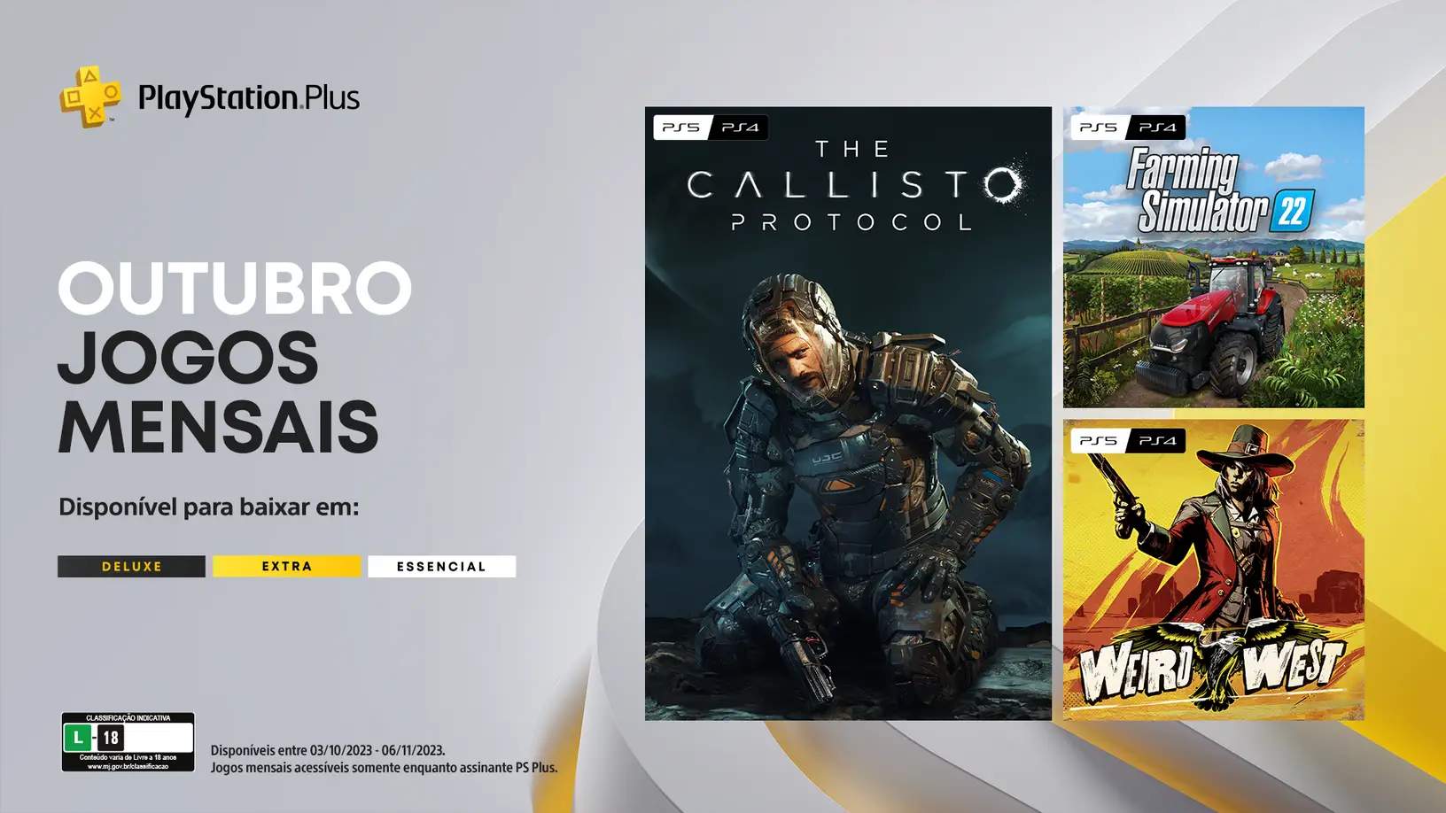 Jogos mensais de outubro para membros PlayStation Plus: The Callisto  Protocol, Farming Simulator 22, Weird West