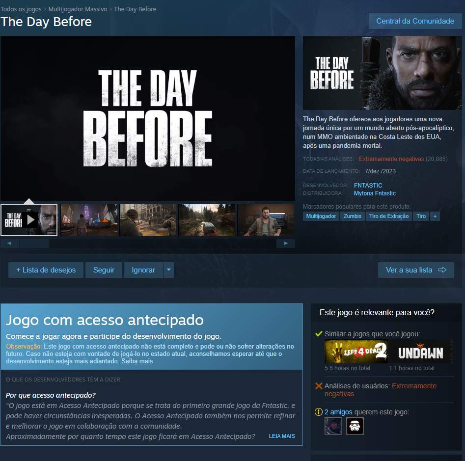 Polêmico game The Day Before é retirado do Steam
