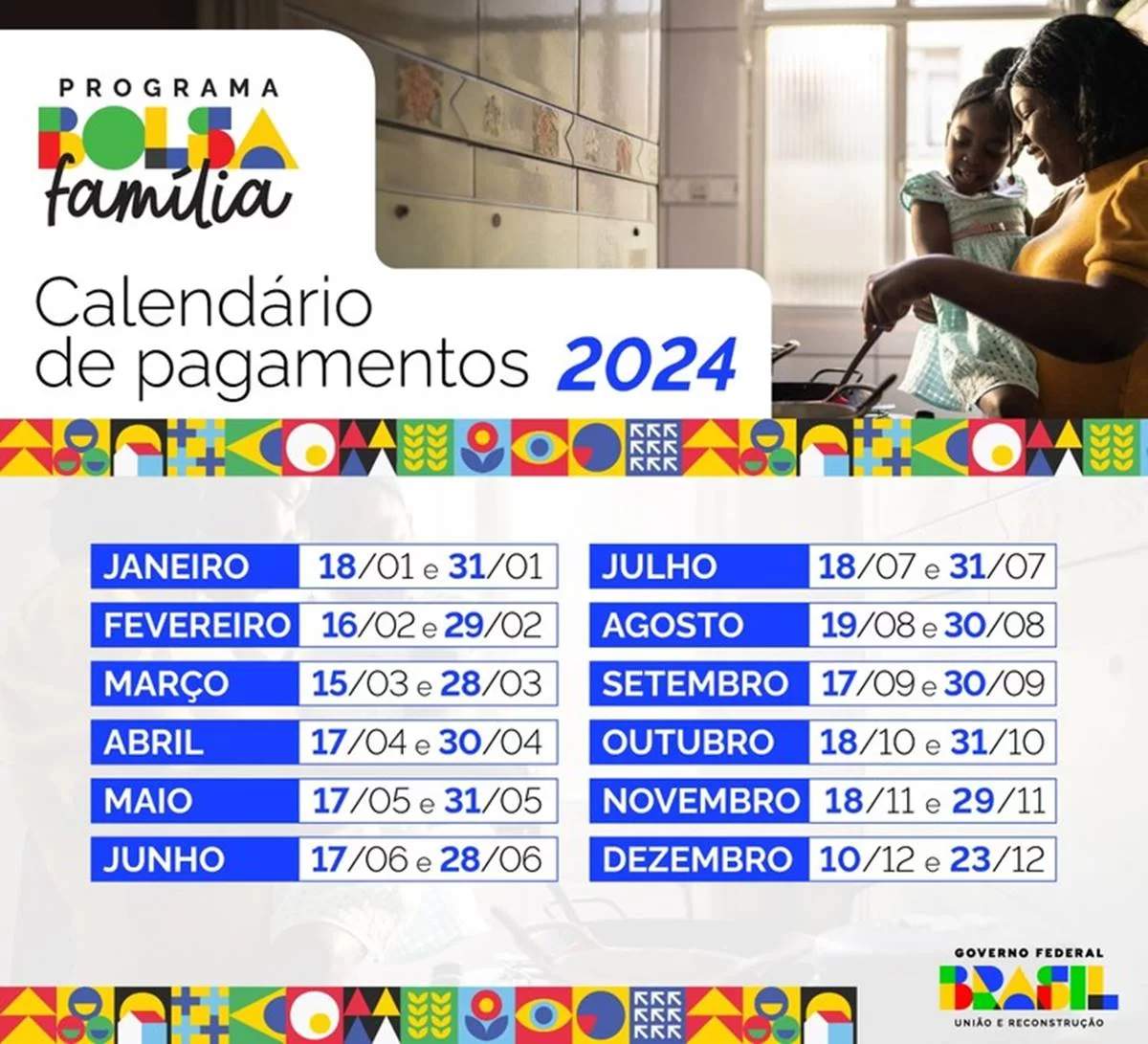 CALENDÁRIO DO BOLSA FAMÍLIA 2024 é divulgado; saiba quando benefício