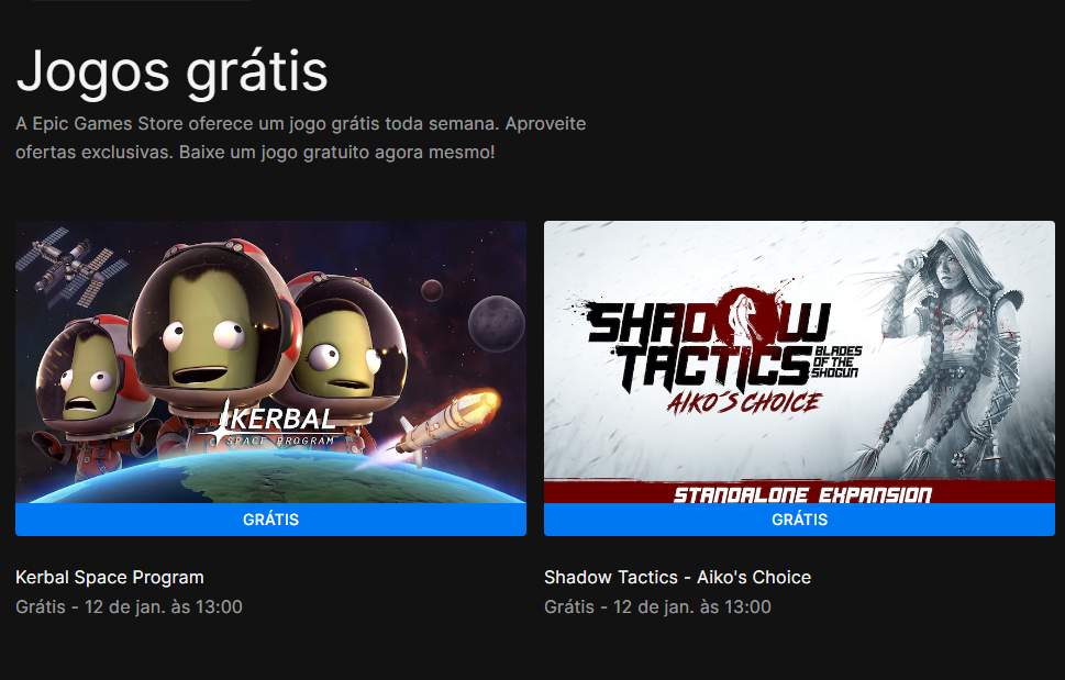 Jogos gratuitos na Epic Games Store