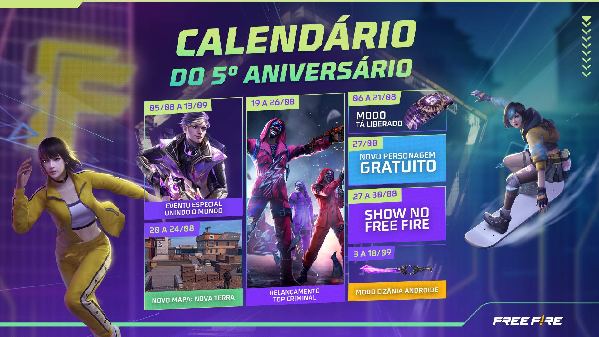 Free Fire celebra 5 anos com 1º show de Justin Bieber no jogo